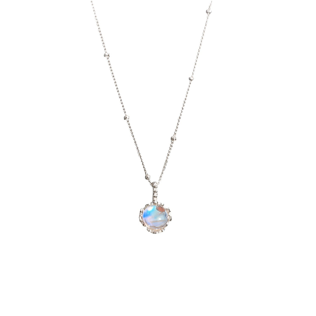 Sparkling Aurora Moonstone Pendant Satellite Necklace white background