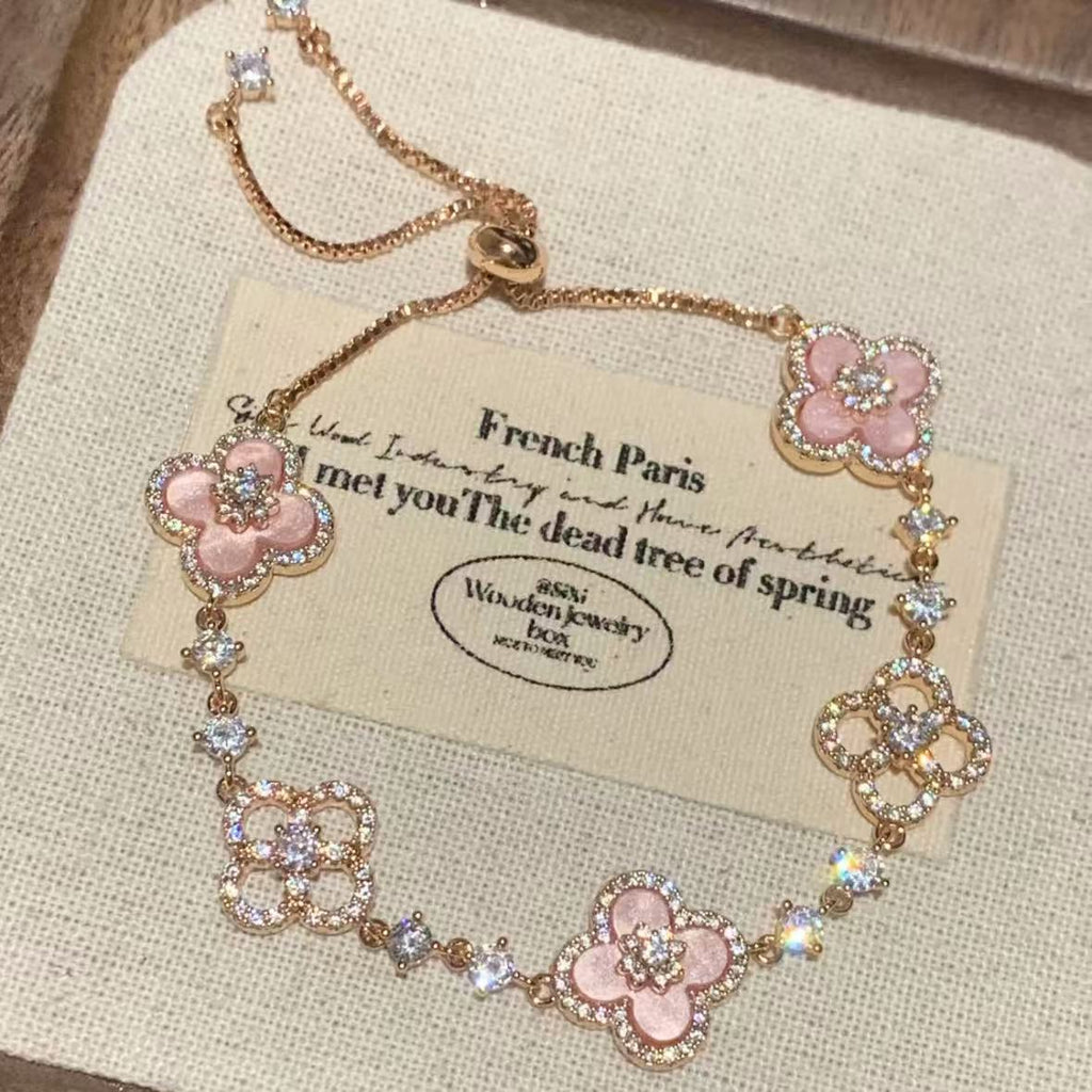 Rose Quartz Clover Adjustable Bolo Bracelet packaging detail
