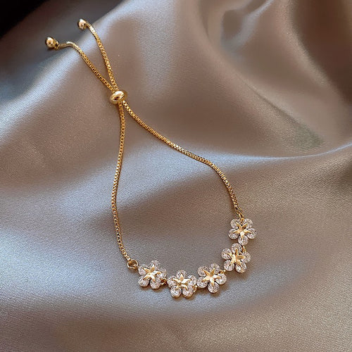 Golden Blossom Floral Cluster Adjustable Bracelet detail photo