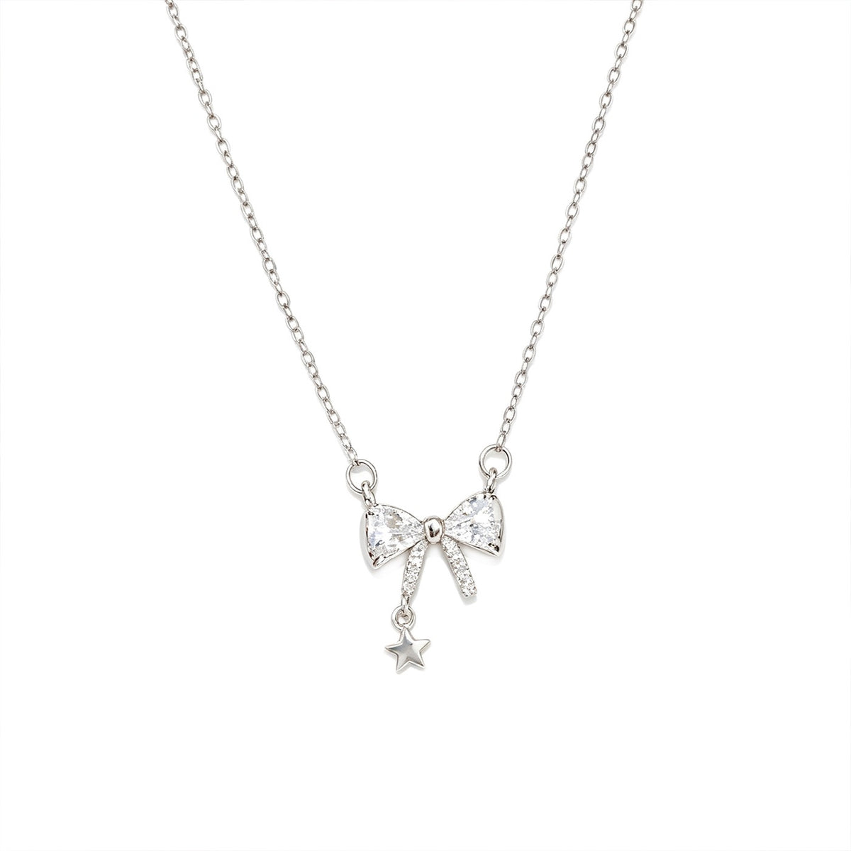 Sparkling Crystal Bow & Star Pendant Necklace