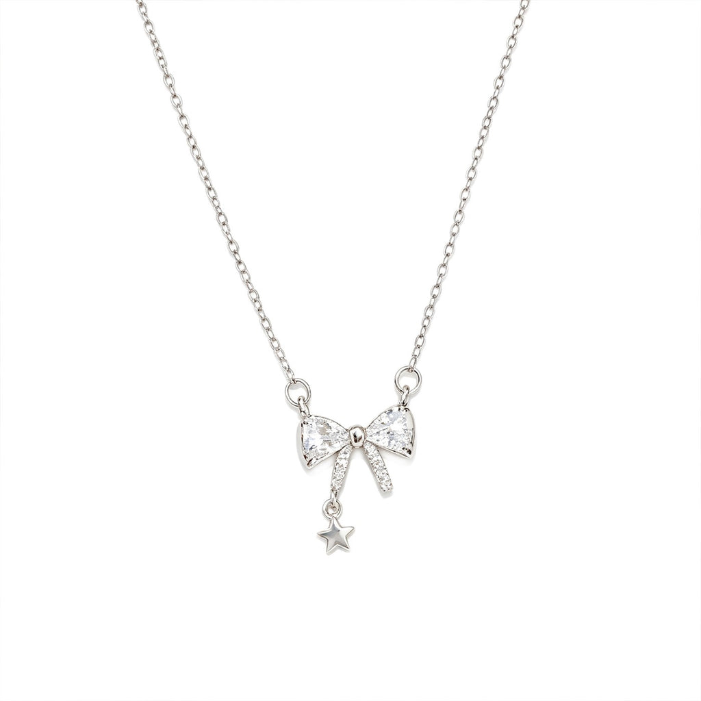 Sparkling Crystal Bow & Star Pendant Necklace