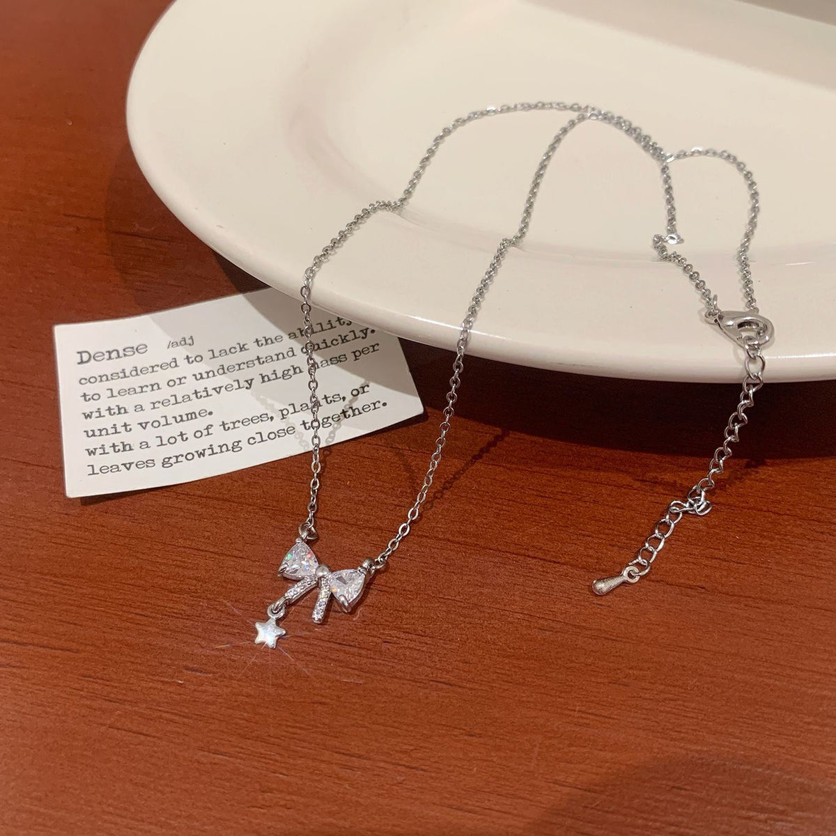 Sparkling Crystal Bow & Star Pendant Necklace