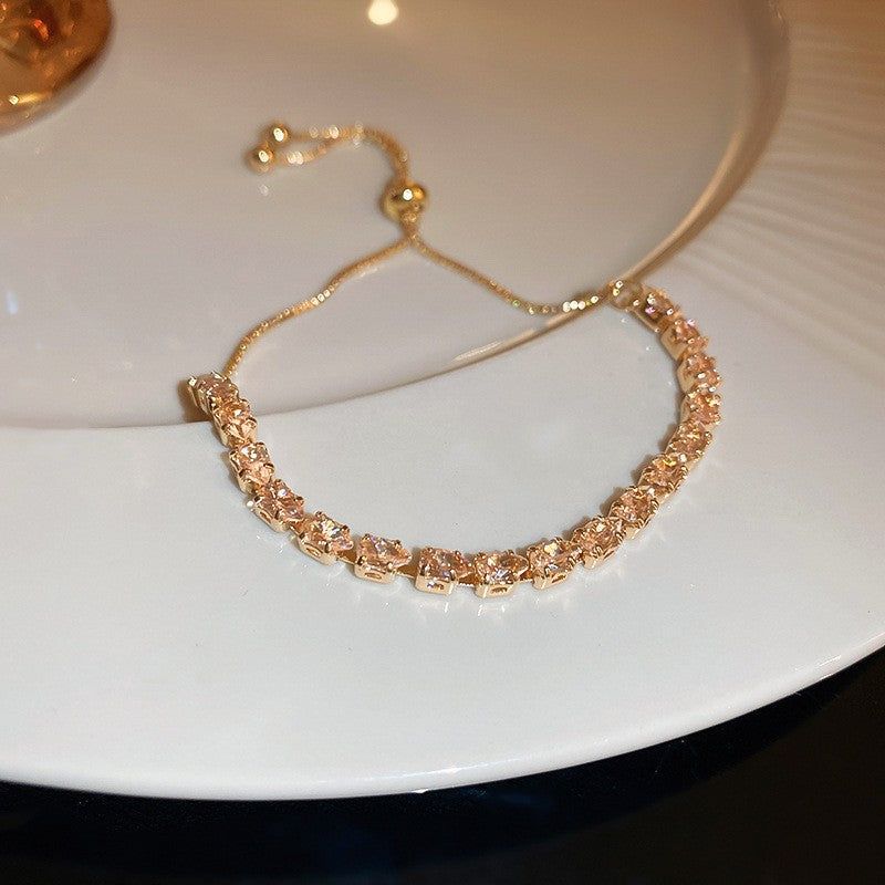 Champagne Crystal Bezel Station Bolo Bracelet detail photo