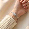 Emerald Radiant-Cut Crystal Tennis Bracelet on wrist